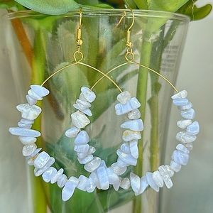 Birch House Jewelry Chalcedony chip bead gold hoop earrings, handmade